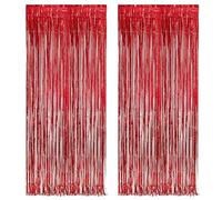 SHUOHONG 2 Pièces Rideau Métallique de Frange, 1 x 2 m Doré Foil Fringe Rideau Tinsel, Rideau Anniversaire, Scintillants Rideau Fil, Rideau Noel, pour Fête Photo Fond Décoration (Rouge)