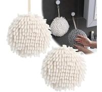 SHUOHONG 2 Pièces Serviette Toilette en Chenille, Essuie Main Suspendus, Torchon Cuisine, Serviette Salle de Bain pour Cuisine, Enfants Adultes (Blanc)