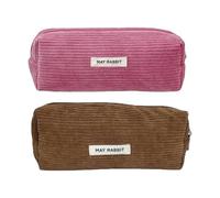 SHUOHONG 2 Pièces Trousse Scolaire à Crayons Velours Côtelé Grande Capacité, Sac de Rangement Portable Trousse, Simple Trousses à Crayons Zippée, Trousses Ecole pour Fille Garçon (Rose foncé+Marron)