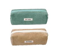 SHUOHONG 2 Pièces Trousse Scolaire à Crayons Velours Côtelé Grande Capacité, Sac de Rangement Portable Trousse, Simple Trousses à Crayons Zippée, Trousses Ecole pour Fille Garçon (Abricot+Vert Clair)