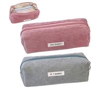SHUOHONG 2 Pièces Trousse Scolaire Velours Côtelé Grande Capacité, Sac de Rangement Portable, Trousse à Crayons Zippée pour Fille Garçon (Gris+Rose)