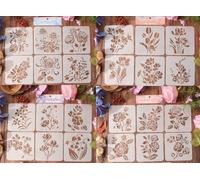 SHUOHONG 24 Pièces Pochoirs pour Peinture, Pochoir Scrapbooking Peinture, Pochoir Dessin Enfant, Modèles D'art de Oeinture de Copie Multi-Styles, pour Carte Journal Scrapbook (Fleurs)