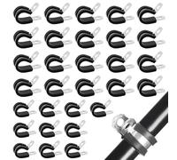 SHUOHONG 30 Pièces Collier de Serrage, Serre Cable Acier Inoxydable avec Insert en Caoutchouc, P Clips de Serrage en Caoutchouc, Clips Cable, Colliers de Serrage pour Tuyau Articulé ø 8mm