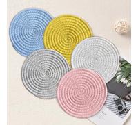 SHUOHONG 5 Pièces Ronds Tressés pour Casseroles, Dessous de Verre, Set de Table Rond, Dessous de Plats Résistants à La Chaleur pour Plats Chauds, 5 Couleurs, pour Restaurants, Cuisines, Hôtels