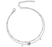 SHUOHONG Bracelets de Cheville pour Femme, Bracelet Cheville Femme Acier Inoxydable, Forme de Cœur Decorative Anklet Réglables, Double Couche Chaine de Cheville pour Femme, Bijoux de Plage D'été