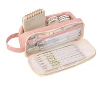 SHUOHONG Trousse Scolaire Pliable Grande Capacité, Fournitures Scolaires à Crayons Portable, Trousse Scolaire Fille à Crayons Zippée, Trousse Ecole, Trousse Double Compartiment (Rose)