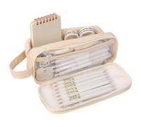 SHUOHONG Trousse Scolaire Pliable Grande Capacité, Fournitures Scolaires à Crayons Portable, Trousse Scolaire Fille à Crayons Zippée, Trousse Ecole, Trousse Double Compartiment (Beige)