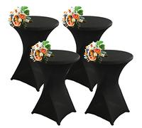 SHUOJIA 1/2/4pcs Housse De Table De Bistrot, Housse Mange Debout, Nappe Mange Debout Nappe Cocktail Ronde, Housse De Table De Extensible en Spandex pour Bar,Mariage,Cocktail (Black,4Pcs-60cm)