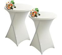 SHUOJIA 1/2/4pcs Housse De Table De Bistrot, Housse Mange Debout, Nappe Mange Debout Nappe Cocktail Ronde, Housse De Table De Extensible en Spandex pour Bar,Mariage,Cocktail (Ivory White,2Pcs-60cm)