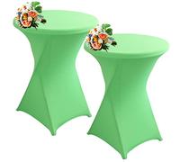 SHUOJIA 1/2/4pcs Housse De Table De Bistrot, Housse Mange Debout, Nappe Mange Debout Nappe Cocktail Ronde, Housse De Table De Extensible en Spandex pour Bar,Mariage,Cocktail (Green,2Pcs-80cm)