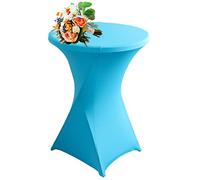 SHUOJIA 1/2/4pcs Housse De Table De Bistrot, Housse Mange Debout, Nappe Mange Debout Nappe Cocktail Ronde, Housse De Table De Extensible en Spandex pour Bar,Mariage,Cocktail (Lake Blue,1Pcs-80cm)