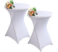 SHUOJIA 1/2/4pcs Housse De Table De Bistrot, Housse Mange Debout, Nappe Mange Debout Nappe Cocktail Ronde, Housse De Table De Extensible en Spandex pour Bar,Mariage,Cocktail (White,2Pcs-60cm)