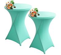 SHUOJIA 1/2/4pcs Housse De Table De Bistrot, Housse Mange Debout, Nappe Mange Debout Nappe Cocktail Ronde, Housse De Table De Extensible en Spandex pour Bar,Mariage,Cocktail (Mint Green,2Pcs-80cm)