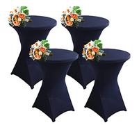 SHUOJIA 1/2/4pcs Housse De Table De Bistrot, Housse Mange Debout, Nappe Mange Debout Nappe Cocktail Ronde, Housse De Table De Extensible en Spandex pour Bar,Mariage,Cocktail (Navy Blue,4Pcs-60cm)
