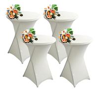 SHUOJIA 1/2/4pcs Housse De Table De Bistrot, Housse Mange Debout, Nappe Mange Debout Nappe Cocktail Ronde, Housse De Table De Extensible en Spandex pour Bar,Mariage,Cocktail (Ivory White,4Pcs-80cm)