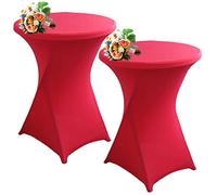 SHUOJIA 1/2/4pcs Housse De Table De Bistrot, Housse Mange Debout, Nappe Mange Debout Nappe Cocktail Ronde, Housse De Table De Extensible en Spandex pour Bar,Mariage,Cocktail (Rose Red,2Pcs-80cm)