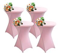 SHUOJIA 1/2/4pcs Housse De Table De Bistrot, Housse Mange Debout, Nappe Mange Debout Nappe Cocktail Ronde, Housse De Table De Extensible en Spandex pour Bar,Mariage,Cocktail (Pink,4Pcs-80cm)