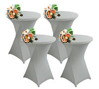 SHUOJIA 1/2/4pcs Housse De Table De Bistrot, Housse Mange Debout, Nappe Mange Debout Nappe Cocktail Ronde, Housse De Table De Extensible en Spandex pour Bar,Mariage,Cocktail (Light Grey,4Pcs-80cm)