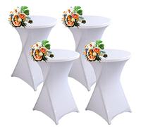 SHUOJIA 1/2/4pcs Housse De Table De Bistrot, Housse Mange Debout, Nappe Mange Debout Nappe Cocktail Ronde, Housse De Table De Extensible en Spandex pour Bar,Mariage,Cocktail (White,4Pcs-80cm)