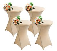 SHUOJIA 1/2/4pcs Housse De Table De Bistrot, Housse Mange Debout, Nappe Mange Debout Nappe Cocktail Ronde, Housse De Table De Extensible en Spandex pour Bar,Mariage,Cocktail (Champagne,4Pcs-80cm)