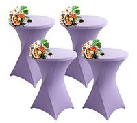 SHUOJIA 1/2/4pcs Housse De Table De Bistrot, Housse Mange Debout, Nappe Mange Debout Nappe Cocktail Ronde, Housse De Table De Extensible en Spandex pour Bar,Mariage,Cocktail (Purple,4Pcs-80cm)