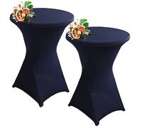 SHUOJIA 1/2/4pcs Housse De Table De Bistrot, Housse Mange Debout, Nappe Mange Debout Nappe Cocktail Ronde, Housse De Table De Extensible en Spandex pour Bar,Mariage,Cocktail (Navy Blue,2Pcs-80cm)