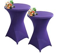 SHUOJIA 1/2/4pcs Housse De Table De Bistrot, Housse Mange Debout, Nappe Mange Debout Nappe Cocktail Ronde, Housse De Table De Extensible en Spandex pour Bar,Mariage,Cocktail (Deep Purple,2Pcs-80cm)