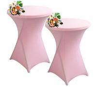 SHUOJIA 1/2/4pcs Housse De Table De Bistrot, Housse Mange Debout, Nappe Mange Debout Nappe Cocktail Ronde, Housse De Table De Extensible en Spandex pour Bar,Mariage,Cocktail (Pink,2Pcs-80cm)