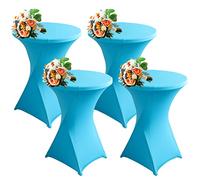 SHUOJIA 1/2/4pcs Housse De Table De Bistrot, Housse Mange Debout, Nappe Mange Debout Nappe Cocktail Ronde, Housse De Table De Extensible en Spandex pour Bar,Mariage,Cocktail (Lake Blue,4Pcs-80cm)