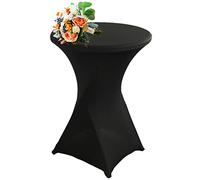 SHUOJIA 1/2/4pcs Housse De Table De Bistrot, Housse Mange Debout, Nappe Mange Debout Nappe Cocktail Ronde, Housse De Table De Extensible en Spandex pour Bar,Mariage,Cocktail (Black,1Pcs-60cm)