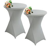 SHUOJIA 1/2/4pcs Housse De Table De Bistrot, Housse Mange Debout, Nappe Mange Debout Nappe Cocktail Ronde, Housse De Table De Extensible en Spandex pour Bar,Mariage,Cocktail (Light Grey,2Pcs-80cm)