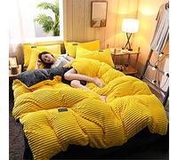 SHUOJIA Couette De Ensemble De Literie 4 Pièces, Épaissie Chaud Velvet Hiver Housse Peluche Chaude Double Face De Couleur Unie, Housse De Couette + Draps + Taie d'oreiller * 2 (Yellow,200 * 230cm)