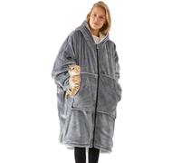 SHUOJIA Couverture Sweat à Capuche Femme Homme Chaud Doux Pull en Polaire avec Poche Frontale Unisexe Robe de Couverture Flanelle avec Fermeture éclair pour Adultes Ados Intérieur Extérieur (Gray)