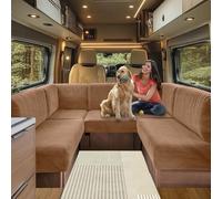 SHUOJIA Housse De Coussin pour Caravane, Jacquard Housse Banquette Camping, Housse De Coussin De Canapé Extensible Housse Canapé avec Sangle élastique et Courroies (Camel,W 60-90cm, D 30-50cm)