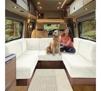 SHUOJIA Housse De Coussin pour Caravane, Jacquard Housse Banquette Camping, Housse De Coussin De Canapé Extensible Housse Canapé avec Sangle élastique et Courroies (White,W 95-135cm, D 65-95cm)