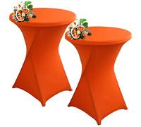 SHUOJIA Housse De Table De Bistrot Extensible en Spandex - 1/2/4pcs Nappe Mange Debout Ronde pour Bar, Mariage, Cocktail (Orange, 2Pcs-60cm)