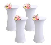 SHUOJIA Housse Mange Debout Nappe Table Haute de Housse pour Table Haute de Reception Ronde Stretch Spandex Nappe Mange-Debout Protection Table Cocktail de Bistro/Banquet (White,4Pcs-60cm)
