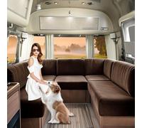 SHUOJIA Housses De Siège De Caravane en Velours, Housse de Siège de Camping-Car avec Bande élastique Et Laçage, Housse de Coussin de Canapé RV pour Camping-Car (Coffee,W150-190 cm,D50-70 cm)