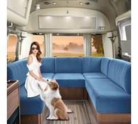 SHUOJIA Housses De Siège De Caravane en Velours, Housse de Siège de Camping-Car avec Bande élastique Et Laçage, Housse de Coussin de Canapé RV pour Camping-Car (Blue-2,W150-190 cm,D50-70 cm)