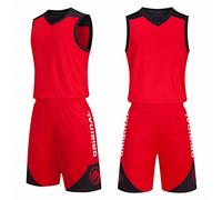 SHUOJIA Maillot De Basket Sans Manches, Maillot T-Shirt Sweat-Shirt Ensemble Maillot De Débardeur Shorts,ensemble De Vêtements D'été Pour Garçons/adulte,personnalisation Du Support (Red,XXL)