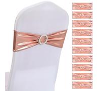 SHUOJIA Noeuds de Chaise Elastique, Bandes de Chaise en élasthanne, Bandeaux élastiques avec nœud pour décoration de chaises Pas Besoin d'être Lié Décor Mariage Fête Baptême (Rose Gold,100 Pcs)