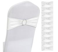 SHUOJIA Noeuds de Chaise Elastique, Bandes de Chaise en élasthanne, Bandeaux élastiques avec nœud pour décoration de chaises Pas Besoin d'être Lié Décor Mariage Fête Baptême (White,50 Pcs)