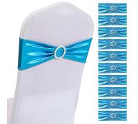 SHUOJIA Noeuds de Chaise Elastique, Bandes de Chaise en élasthanne, Bandeaux élastiques avec nœud pour décoration de chaises Pas Besoin d'être Lié Décor Mariage Fête Baptême (Peacock Blue,10 Pcs)