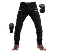 SHUOJIA Pantalon de Moto en Denim pour Homme, Jean Droit Antichute avec 4 Types D'équipement de Protection, Pantalon de Protection de Moto (Black-L)