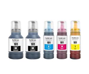 SHUOLEI 101 Encre Compatible avec Epson 101 Bouteille d'encre Multipack pour EcoTank C13T03V14A C13T03V24A C13T03V34A L4150 L4160 L6160 L6170 L6190(5-Pack,2 Pigment Noir/Cyan/Magenta/Jaune)