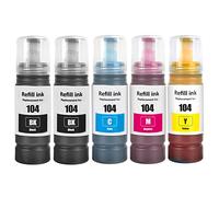 SHUOLEI E104 Encre Compatible avec Epson E104 Bouteille d'encre Multipack pour ET-1810 ET-2726 ET-2810 ET-2811 ET-2812 ET-2814 ET-2815 ET-2820 ET-2821 ET-2825 ET-2826 ET-4700 ET-4800(5-Pack 2BK C M Y)