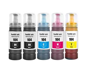 SHUOLEI 104 Encre Compatible avec Epson 104 Bouteille d'encre Multipack pour ET-1810 ET-2726 ET-2810 ET-2811 ET-2812 ET-2814 ET-2815 ET-2820 ET-2821 ET-2825 ET-2826 ET-4700 ET-4800(5-Pack 2BK C M Y)