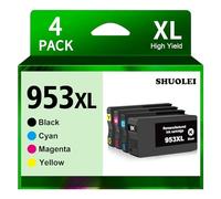 SHUOLEI 953XL Cartouches d'encre Compatibles avec HP 953 953XL Multipack pour OfficeJet Pro 7720 7730 7740 8210 8218 8710 8715 8718 8720 8725 8728 8730 8740 (4 Pack, Noir Cyan Magenta Jaune)