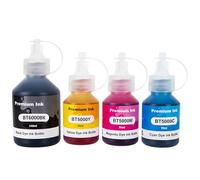 SHUOLEI BT5000 BT6000 Encre Compatible avec Brother BT5000 BT6000 Bouteille d'encre Multipack pour DCP-T300 DCP-T500W DCP-T700W MFC-T800W (4-Pack,Noir/Cyan/Magenta/Jaune)
