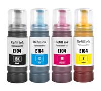 SHUOLEI E104 Encre Compatible avec Epson E104 Bouteille d'encre Multipack pour ET-1810 ET-2726 ET-2810 ET-2811 ET-2812 ET-2814 ET-2815 ET-2820 ET-2821 ET-2825 ET-2826 ET-4700 ET-4800 (4-Pack BK C M Y)